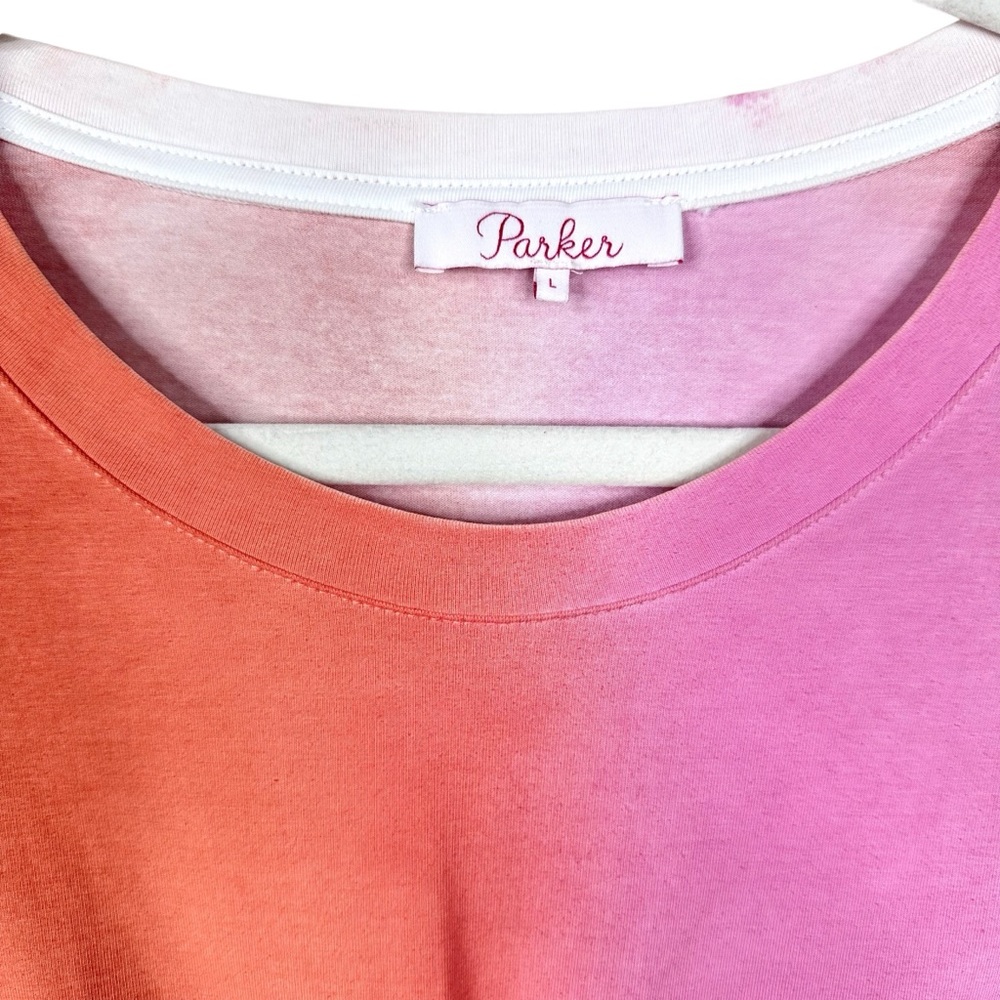Parker Rae Dress Ombré Twist Front Tee Large Coral & Pink Ruffle - Picture 8 of 13